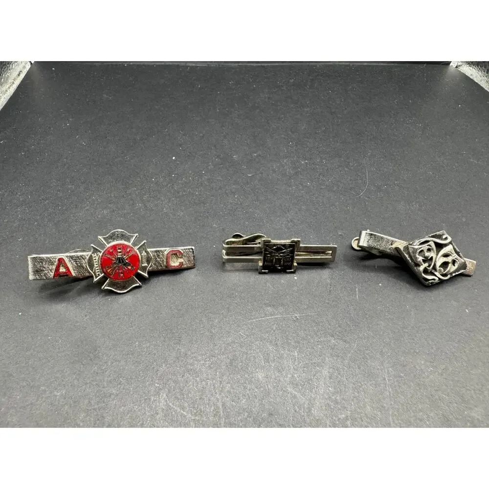 Vtg Swank Comedy/Tragedy Masks Firemen Tie Clip Tie Bar Lot of 3 Silver Tone